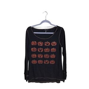 Style&Co. Women Ribbed Striped Jack-O-Lantern Halloween Shirt Sz.Med Black NWT